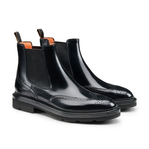 Men's black leather brogue Chelsea boot - Santoni - 2
