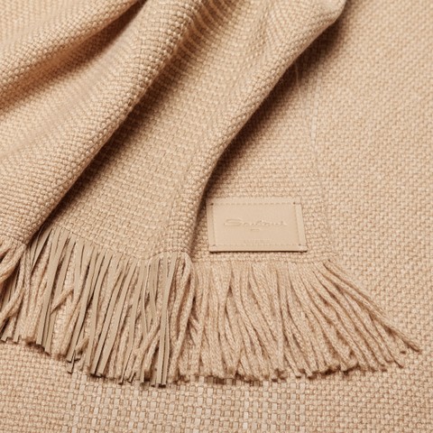 Beige cashmere scarf with leather details - Santoni - 4