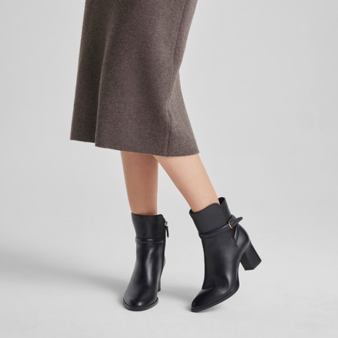 Women's black leather mid-heel ankle boot - Santoni - 7