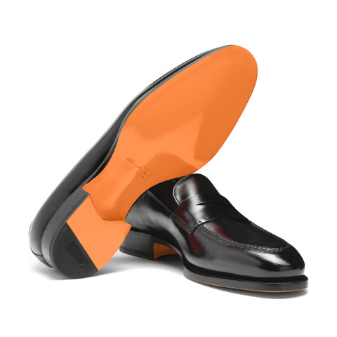 Men's black leather penny loafer - Santoni - 4