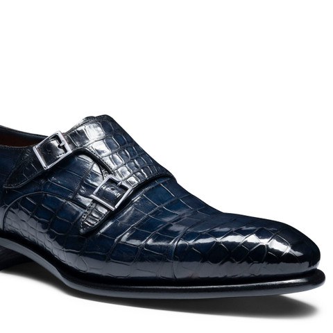 Chaussure à double boucle en alligator bleu pour homme - Santoni - 5