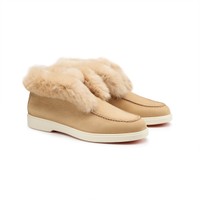 Women's beige suede desert boot with fur - Santoni - 2