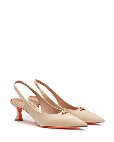 Women's beige suede mid-heel slingback - Santoni - 3