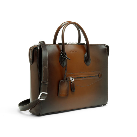 Dark brown leather laptop bag - Santoni - 4