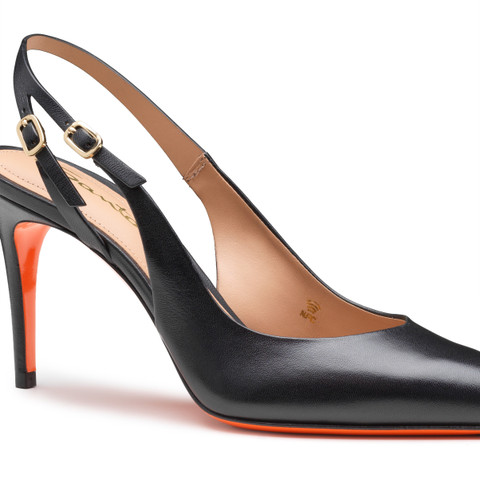 Women's black leather high-heel slingback - Santoni - 5