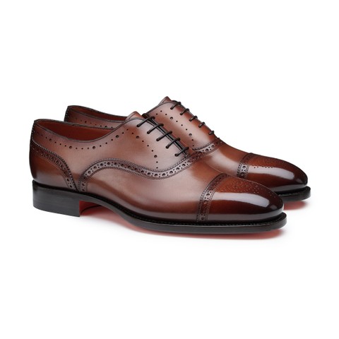 Men's brown leather Oxford brogue lace-up - Santoni - 1