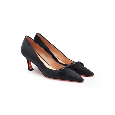Women's black suede mid-heel pump - Santoni - 2