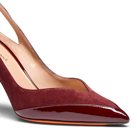 Women's burgundy patent leather and suede high-heel pump - Santoni - 6