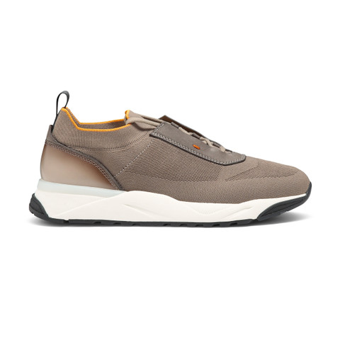 Sneaker en tissu stretch et cuir beige pour homme - Santoni - 1