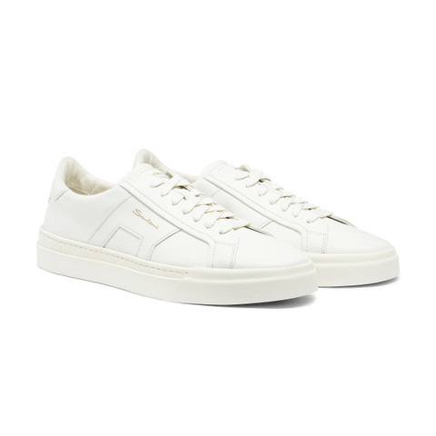 Men’s white leather double buckle sneaker - Santoni - 3