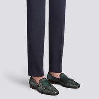 Mocassino doppia fibbia da uomo in pelle intrecciata verde - Santoni - 2