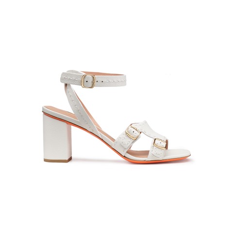 Women's white leather high-heel sandal - Santoni - 1
