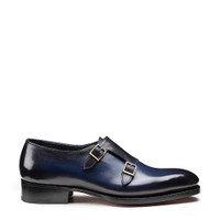 Men's blue leather Uniqua Meraviglia Collection double-buckle shoe - Santoni - 1