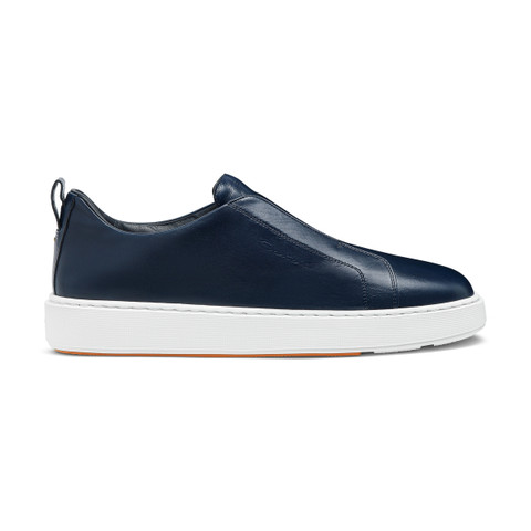 Men's blue leather slip-on sneaker - Santoni - 1