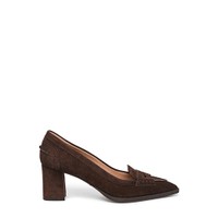 Women's dark brown suede mid-heel pump - Santoni - 1