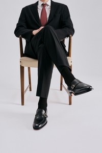 Men's black leather single-monk loafer - Santoni - editorial