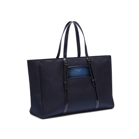 Blue leather and nylon shopping bag - Santoni - 3