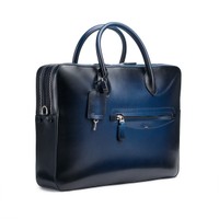 حقيبة لاب توب من الجلد بلون أزرق - Santoni - 2