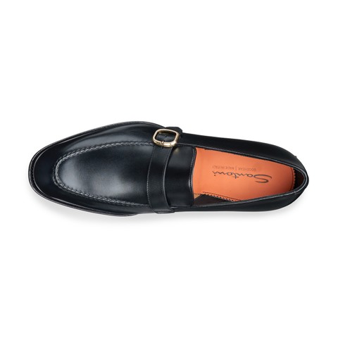 Men's black leather single-monk loafer - Santoni - 4