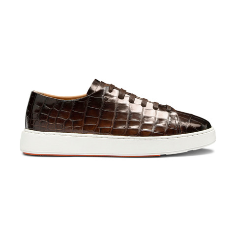 Men's dark brown alligator leather sneaker - Santoni - 1