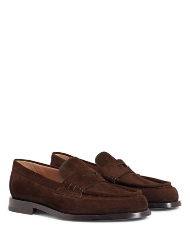 Women&rsquo;s dark brown suede penny loafer - Santoni - 6