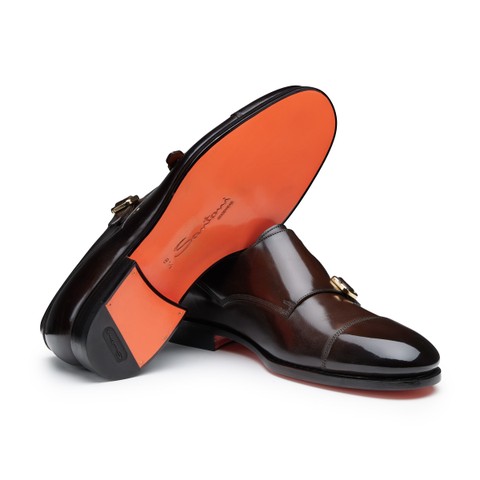 メンズ レザー ダブルバックルシューズ ダークブラウン - Santoni - 3