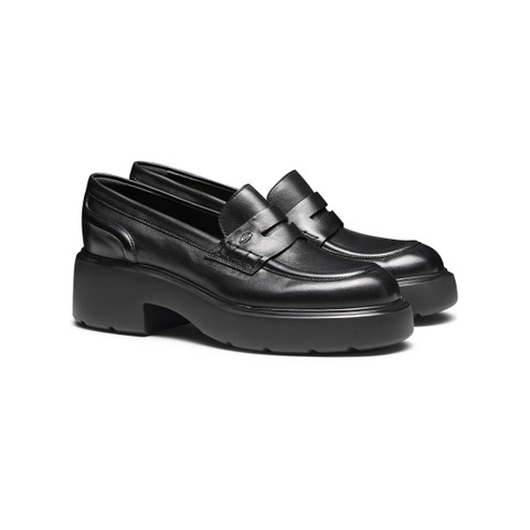 Women's black leather Easy penny loafer - Santoni - 2