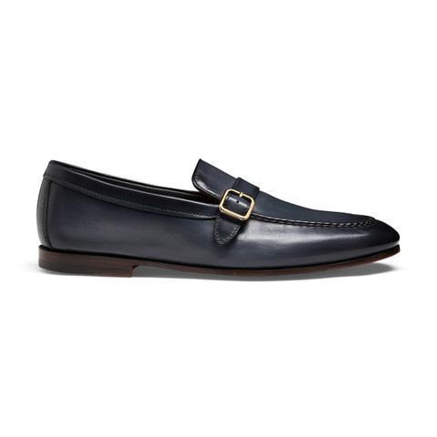 Men's blue leather single-buckle loafer - Santoni - 1