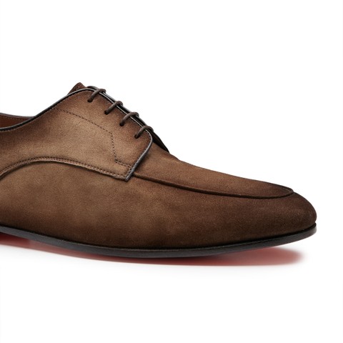 Men's brown suede Derby lace-up - Santoni - 5
