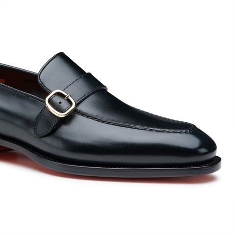 Men's black leather single-monk loafer - Santoni - 5