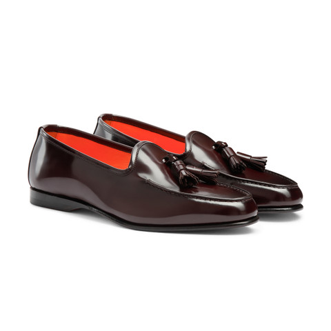 Men’s burgundy shiny leather Andrea tassel loafer - Santoni - 3