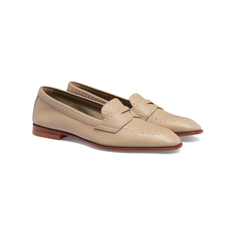 Women's beige tumbled leather penny loafer - Santoni - 3