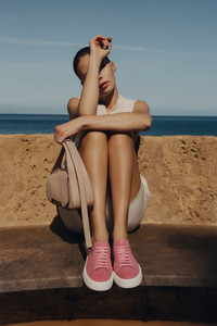 Women's pink suede sneaker - Santoni - editorial
