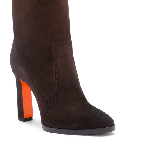 Women's dark brown suede high-heel boot - Santoni - 6