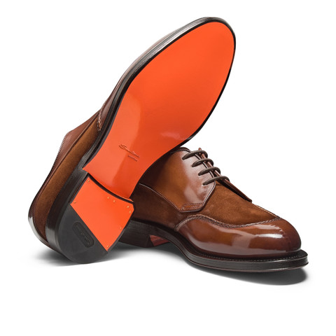 Men’s light brown leather and suede Derby shoe - Santoni - 4