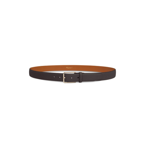 Men's dark brown tumbled leather adjustable belt - Santoni - 4