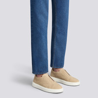 Men's beige woven suede slip-on sneaker - Santoni - 2