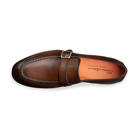 Men's dark brown leather single monk strap loafer - Santoni - 5