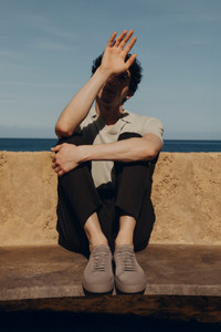 Men's grey suede sneaker - Santoni - editorial