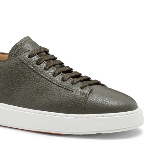 Men's green tumbled leather sneaker - Santoni - 6
