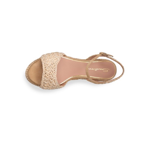 Women's beige suede and raffia wedge - Santoni - 4