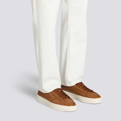 Men's light brown tumbled leather Double Buckle Sneaker - Santoni - 2