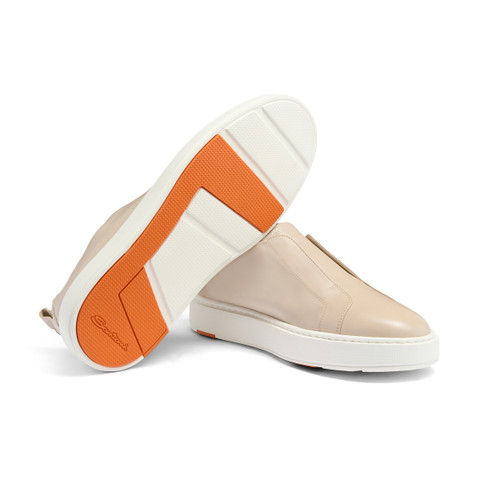 Men's beige leather slip-on sneaker - Santoni - 4