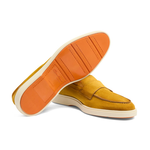 Men's yellow suede penny loafer - Santoni - 4