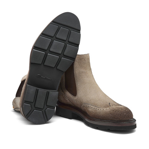 Men&rsquo;s natural suede Chelsea brogue boot - Santoni - 3