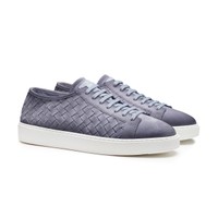 Men's light blue woven suede sneaker - Santoni - 2