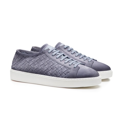 Men's light blue woven suede sneaker - Santoni - 2