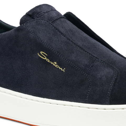 Men's blue suede slip-on sneaker - Santoni - 5