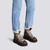 Women's brown leather hiking boot with fur - Santoni - 2