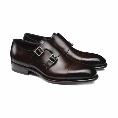 Chaussure à double boucle en cuir marron foncé pour homme - Santoni - 5.0